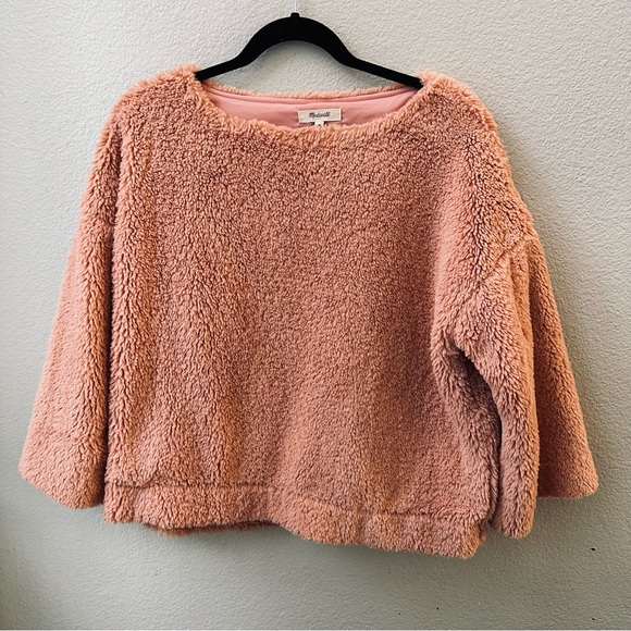 madewell peach pink sherpa teddy fuzzy sweater wide sleeve womens M - Picture 2 of 5